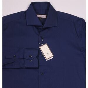 Connaisseur Paris 2-Ply Slim Fit Navy Blue Print Design Dress Shirt L 41-42 New!